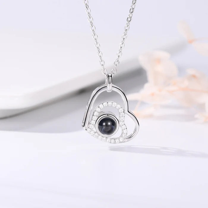 Personalized Photo Projection Necklace - Double Heart