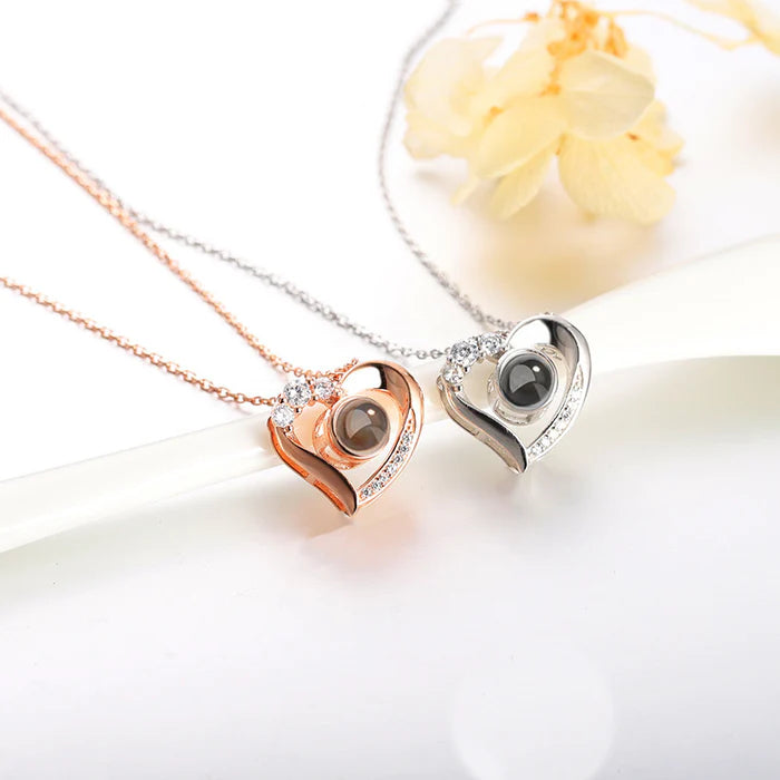 Personalized Photo Projection Necklace - Heart With Diamonds