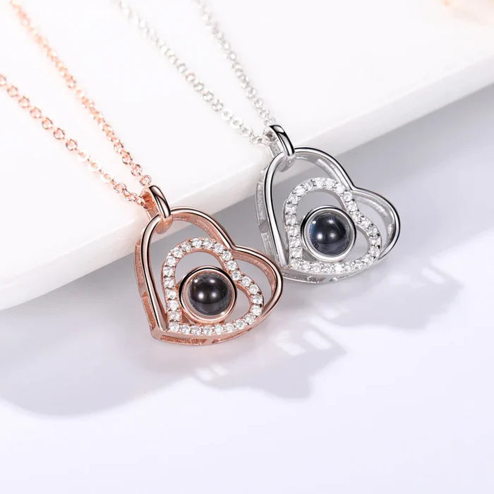 Personalized Photo Projection Necklace - Double Heart