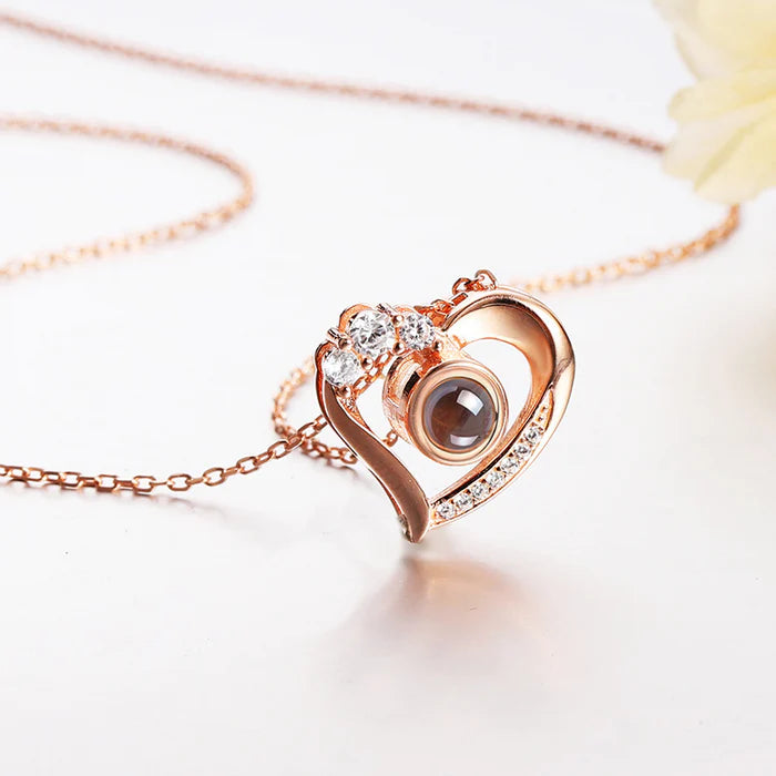 Personalized Photo Projection Necklace - Heart With Diamonds