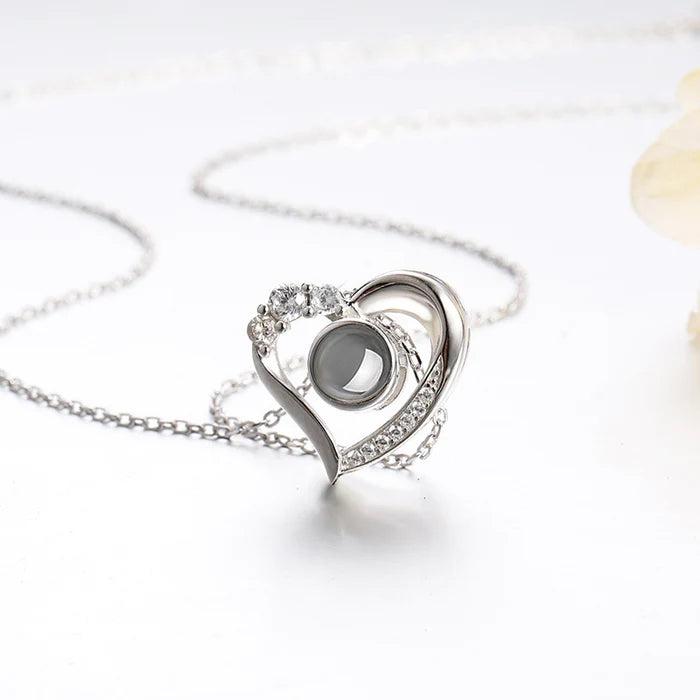 Personalized Photo Projection Necklace - Heart With Diamonds