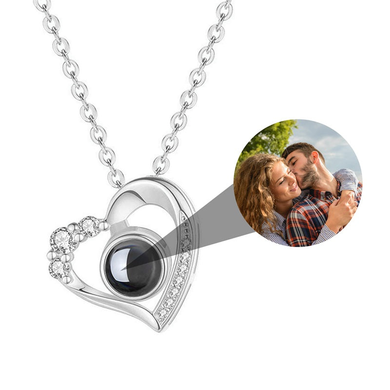 Personalized Photo Projection Necklace - Heart With Diamonds