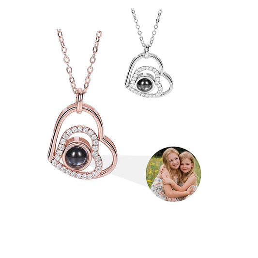 Personalized Photo Projection Necklace - Double Heart